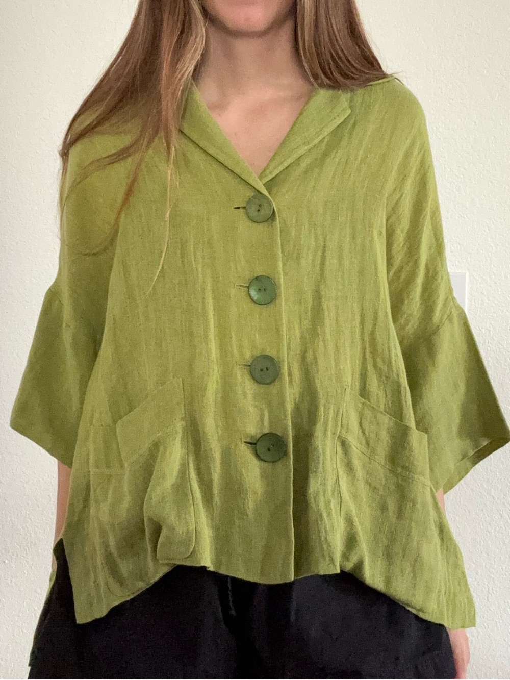 Lafayette 148 Lightweight chartreuse Linen Button-Front Women's Top